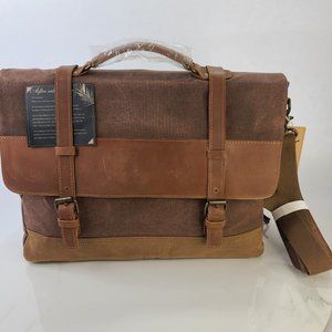 NEWHAY Mens Messenger Briefcase Laptop Bag Waterproof Canvas Leather in Brown